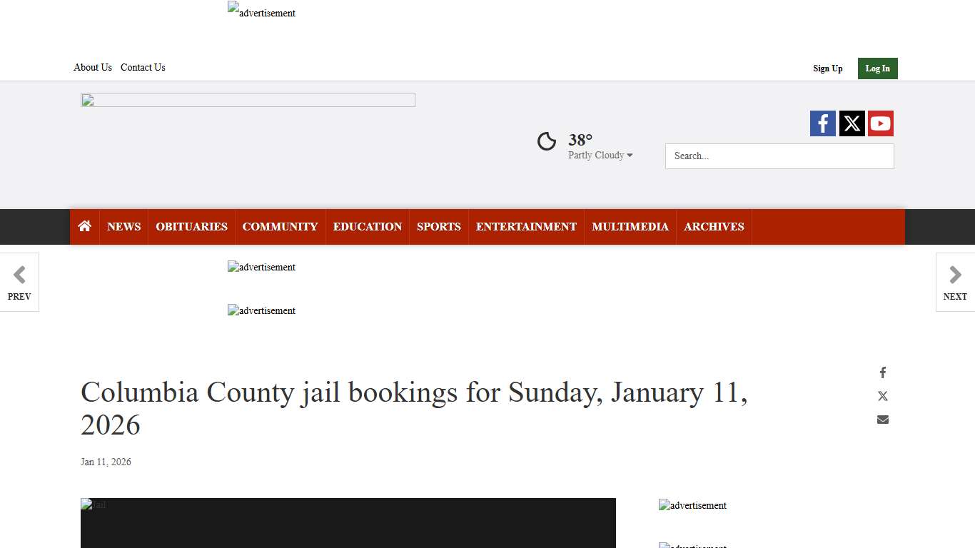 Columbia County jail bookings for Sunday, January 11, 2026 | Public Records | magnoliareporter.com